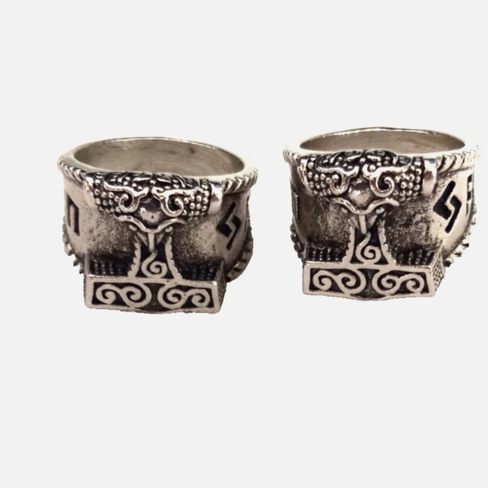 Viking Thor’s Hammer Mjölnir Rings Pair Silver Tone Norse Celtic Jewelry Sz 8-9 - Picture 12 of 12